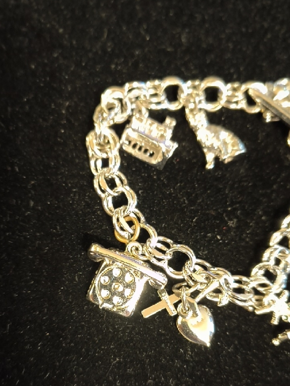 Sterling Silver Charm Bracelet with Enamel American Flag And Lady Bug - Picture 5 of 8